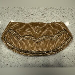 Antique Gold Beaded Clutch with Satin Interior
